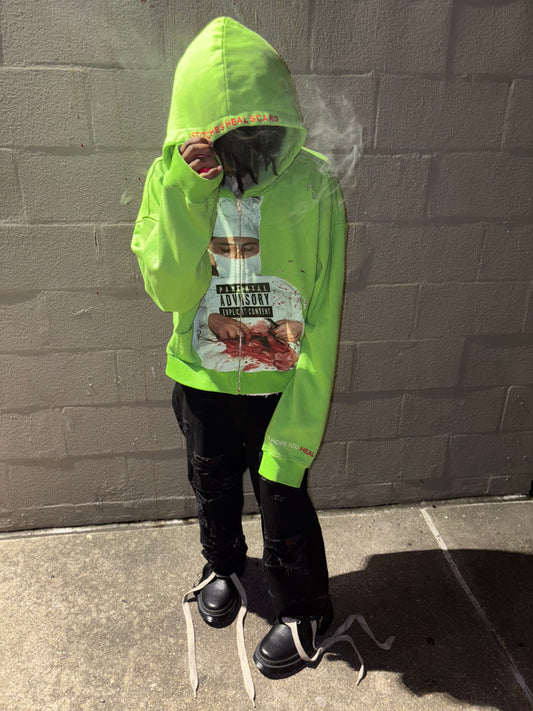 Green wounded zip-up