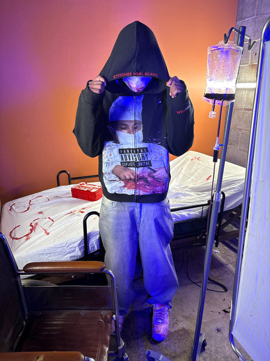 Black wounded zip-up