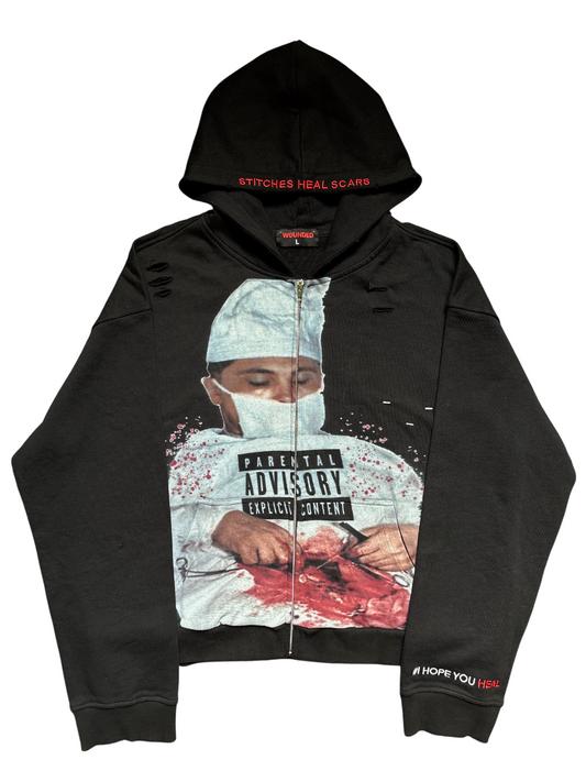 Black wounded zip-up